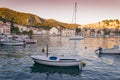 Sunset over beautiful town Hvar, Hvar island, Croatia Royalty Free Stock Photo