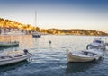 Sunset over beautiful town Hvar, Hvar island, Croatia Royalty Free Stock Photo