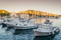 Sunset over beautiful town Hvar, Hvar island, Croatia Royalty Free Stock Photo