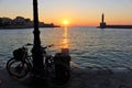 Sunset over the beautiful Venetian port of Chania Royalty Free Stock Photo