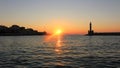 Sunset over the beautiful Venetian port of Chania Royalty Free Stock Photo