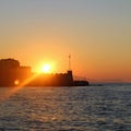 Sunset over the beautiful Venetian port of Chania Royalty Free Stock Photo