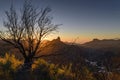 Sunset over the Bentayga rock in Tejeda