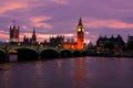 Sunset over Big Ben and Parliament, London, England Royalty Free Stock Photo