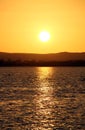 Sunset over the Birket Siwa salt-water lake, in the Siwa oasis, Egypt