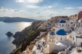 Blue and white domed churches on Santorini Greek Island, Oia town, Santorini, Greece. Royalty Free Stock Photo