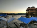 Sunset over boat marina on lake coeur dalene Royalty Free Stock Photo