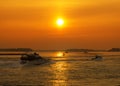 Sunset over Boats in Poole Harbour Royalty Free Stock Photo