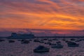 Sunset over Boats in Poole Harbour Royalty Free Stock Photo