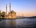 Sunset over Bosphorus and Grand Mecidiye Mosque Ortakoy Mosque, Istanbul, Turkey Royalty Free Stock Photo