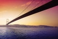 Sunset over the Bosporus Bridge in Istanbul. Royalty Free Stock Photo