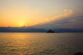 Sunset over Bourtzi castle in Nafplio, Greece. Royalty Free Stock Photo