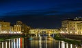 Sunset over bridges through river Arno