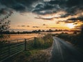 Sunset over British farm land Royalty Free Stock Photo