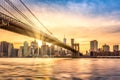 Sunset Over Brooklyn Bridge In New York City