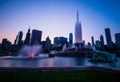 Sunset over Buckingham Fountain and downtown Chicago, IL Royalty Free Stock Photo