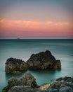 Sunset over the Bugio lighthouse / Farol do Bugio Royalty Free Stock Photo