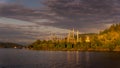 Sunset over the Burnaby Refinery nestled in a pristine landscape along the shores of Burrard Inlet, Vancouver