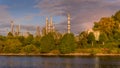 Sunset over the Burnaby Refinery nestled in a pristine landscape along the shores of Burrard Inlet, Vancouver