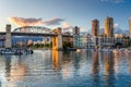 Sunset over Burrard Bridge and Vancouver Skyline Royalty Free Stock Photo