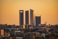 sunset over the business center of Madrid Royalty Free Stock Photo