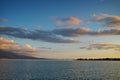 Sunset over The cable bridge between Rio and Antirrio view from Nafpactos, Patra, Greece Royalty Free Stock Photo