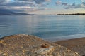 Sunset over The cable bridge between Rio and Antirrio view from Nafpactos, Patra, Greece Royalty Free Stock Photo