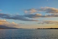 Sunset over The cable bridge between Rio and Antirrio view from Nafpactos, Patra, Greece Royalty Free Stock Photo