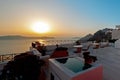 Sunset over caldera in Fira, Santorini, Greece Royalty Free Stock Photo