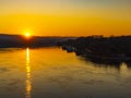 Sunset over calm Danube river in Novi Sad, Serbia