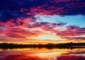 Sunset over calm lake Royalty Free Stock Photo