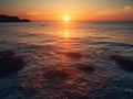 Sunset over calm ocean waters with warm hues and mesmerizing reflections Royalty Free Stock Photo
