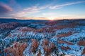 Sunset over canyon slopes covered in snow, Bryce Canyon National Royalty Free Stock Photo