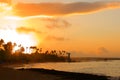 Sunset over the Caribbean beach with lighthouse Royalty Free Stock Photo