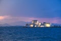 Sunset over the castle Bourtzi in Nafplio, Greece Royalty Free Stock Photo