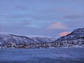 sunset over the cathedral of tromso Royalty Free Stock Photo