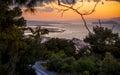 Sunset over Chania and hilly road, Crete Royalty Free Stock Photo