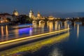 Sunset over Charles Bridge with a light trails. Royalty Free Stock Photo