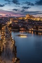 Sunset over Charles Bridge and Prague Castle Royalty Free Stock Photo