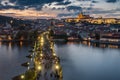 Sunset over Charles Bridge and Prague Castle. Royalty Free Stock Photo