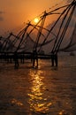 Sunset over Chinese Fishing nets in Cochin Royalty Free Stock Photo