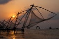 Sunset over Chinese Fishing nets in Cochin Royalty Free Stock Photo