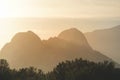 Sunset over the city with mountains in the background (Antalya, Turkey) - Turkish public housing Royalty Free Stock Photo