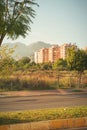 Sunset over the city with mountains in the background (Antalya, Turkey) - Turkish public housing