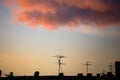 Sunset over city rooftops with scarlet clouds in Saint Petersburg Royalty Free Stock Photo