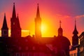 Sunset over city of Wurzburg in Bavaria, Germany Royalty Free Stock Photo