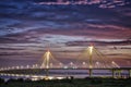 Sunset over Clark Bridge on Mississippi river Alton, IL Royalty Free Stock Photo