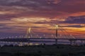 Sunset over Clark`s Bridge in Alton, Missouri Royalty Free Stock Photo