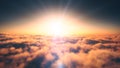 sunset over clouds, sun ray Royalty Free Stock Photo