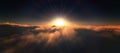 sunset over clouds, sun ray Royalty Free Stock Photo